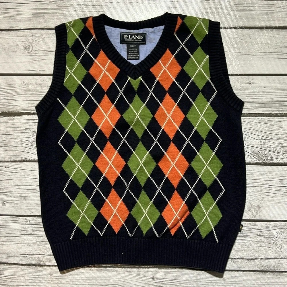 🌻 E-LAND American Classic Boys V-Neck Sweater Vest sz. 6X-7